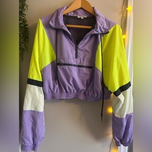 Fashion Nova Purple and Yellow cropped windbreaker Jacket